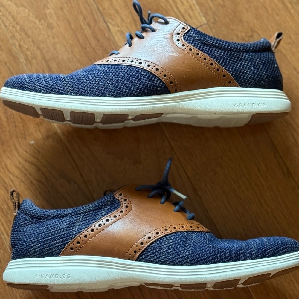 MENS BLUE COLE HAAN ORIGINAL GRAND OS TOUR BLUE KNIT COGNAC LEATHER OXFORD 9.5